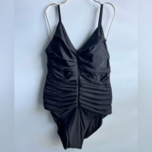 Dkny Women's Black Ruched One-Piece Swimsuit Size 14